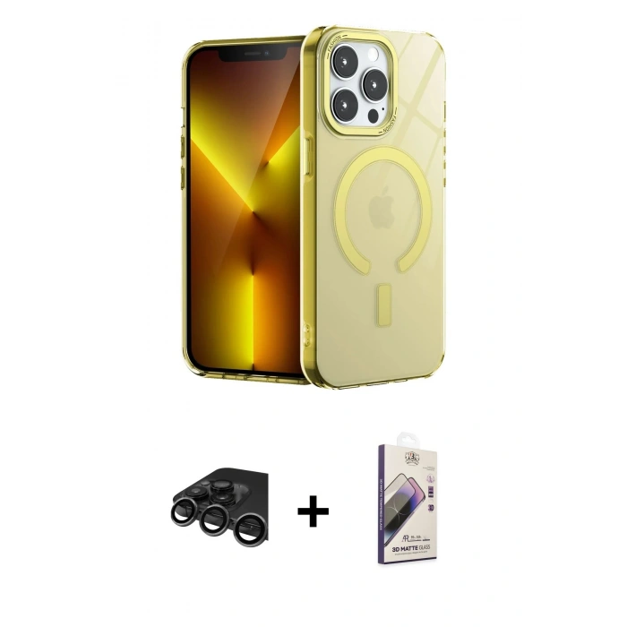 MARSİLYAN™- iPhone 15 Pro Kılıf Yankı Çizgi - Siyah Bilvis 3D Mat Cam Ekran Koruyucu + Raze Metal Kamera Lens - TMGI