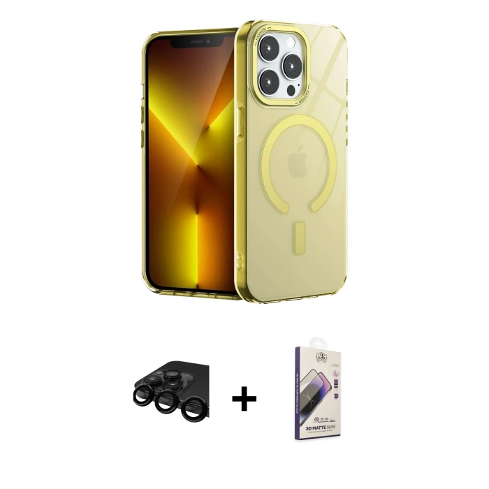 MARSİLYAN™- iPhone 15 Pro Kılıf Yankı Çizgi - Siyah Bilvis 3D Mat Cam Ekran Koruyucu + Raze Metal Kamera Lens - SH