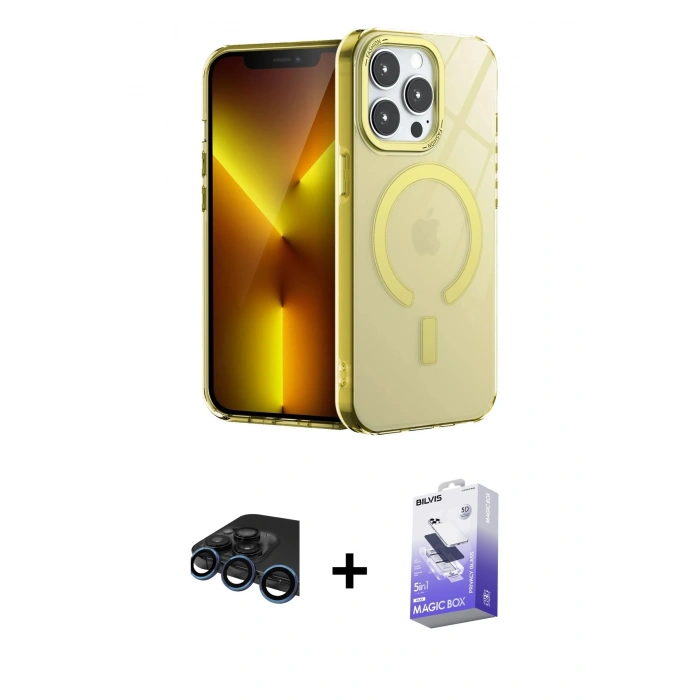 MARSİLYAN™- iPhone 15 Pro Kılıf Yankı Çizgi - Siyah Bilvis 5in1 5D Magic Hayalet Cam Ekran Koruyucu + Raze Metal Kamera Lens - LT