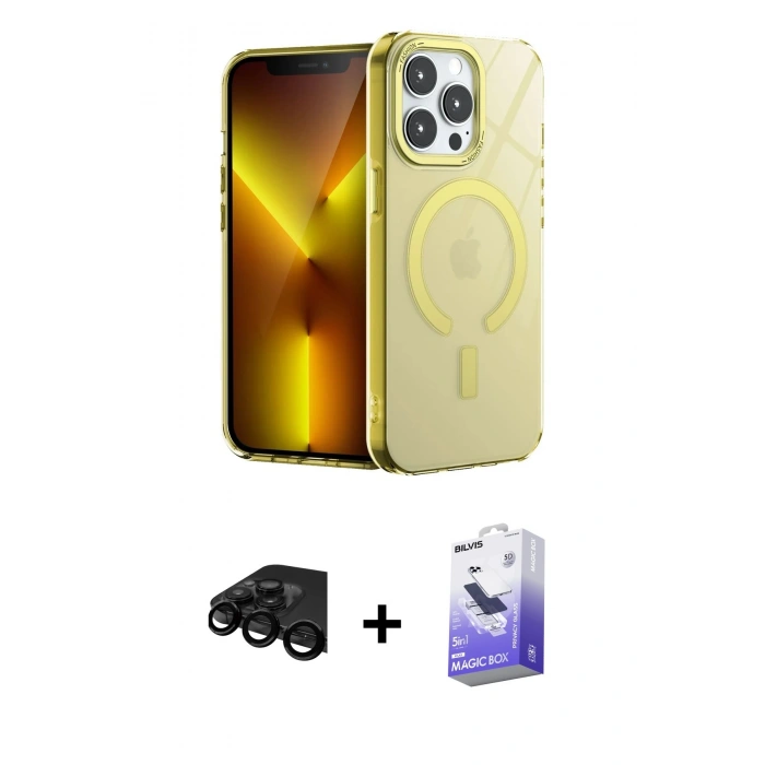 MARSİLYAN™- iPhone 15 Pro Kılıf Yankı Çizgi - Siyah Bilvis 5in1 5D Magic Hayalet Cam Ekran Koruyucu + Raze Metal Kamera Lens - SH