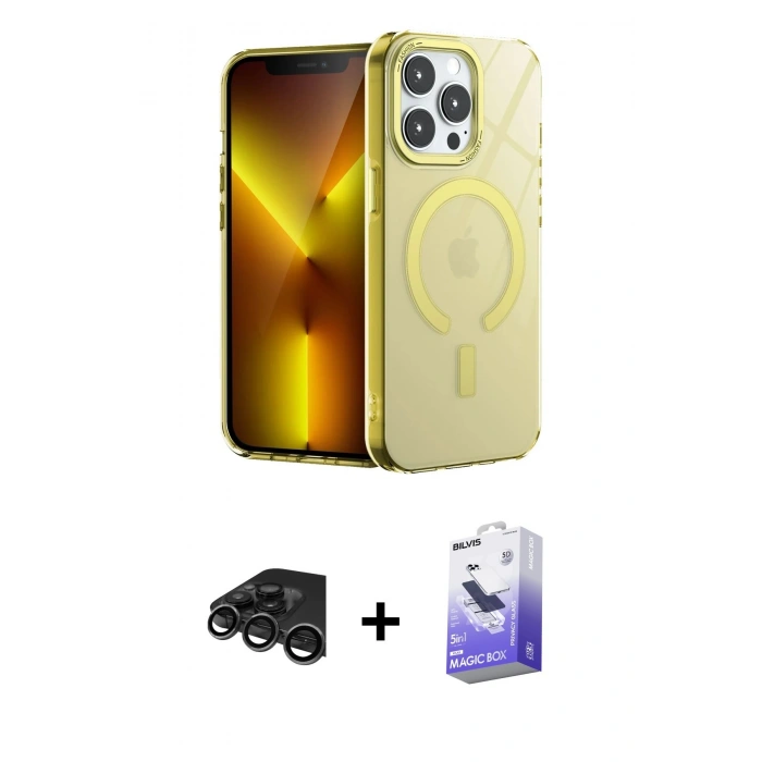 MARSİLYAN™- iPhone 15 Pro Kılıf Yankı Çizgi - Siyah Bilvis 5in1 5D Magic Hayalet Cam Ekran Koruyucu + Raze Metal Kamera Lens - TMGI