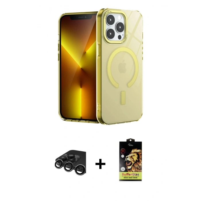 MARSİLYAN™- iPhone 15 Pro Kılıf Yankı Çizgi - Siyah Buffer Cam Ekran Koruyucu + Raze Metal Kamera Lens - TMGI