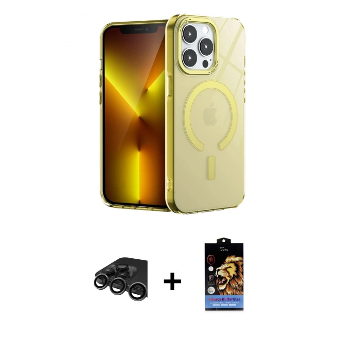 MARSİLYAN™- iPhone 15 Pro Kılıf Yankı Çizgi - Siyah Buffer Hayalet Cam Ekran Koruyucu + Raze Metal Kamera Lens - TMGI
