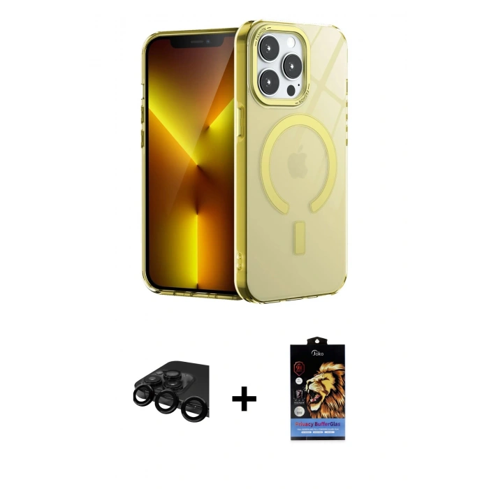 MARSİLYAN™- iPhone 15 Pro Kılıf Yankı Çizgi - Siyah Buffer Hayalet Cam Ekran Koruyucu + Raze Metal Kamera Lens - SH