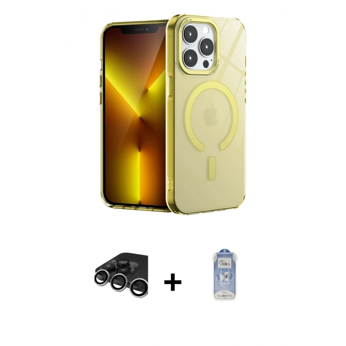 MARSİLYAN™- iPhone 15 Pro Kılıf Yankı Çizgi - Siyah Joko Magic 5D Cam + Raze Metal Kamera Lens - GS