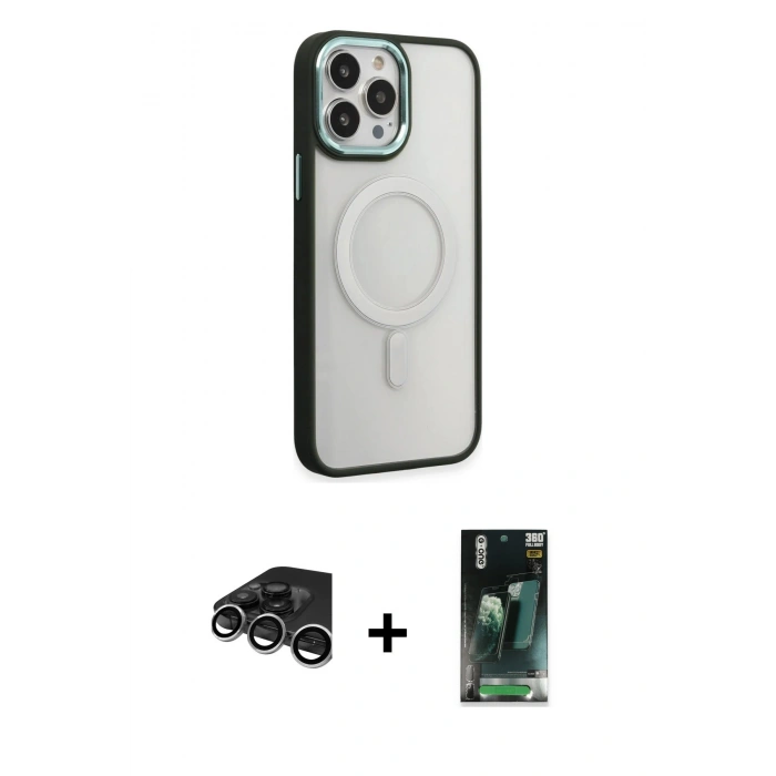 MARSİLYAN™- iPhone 15 Pro Kılıf Yankı Işık Özel Seri - Şeffaf 360 Full Body Arka Koruyucu + Raze Metal Kamera Lens - GS