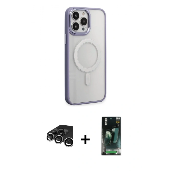 MARSİLYAN™- iPhone 15 Pro Kılıf Yankı Işık Özel Seri - Şeffaf 360 Full Body Arka Koruyucu + Raze Metal Kamera Lens - GS