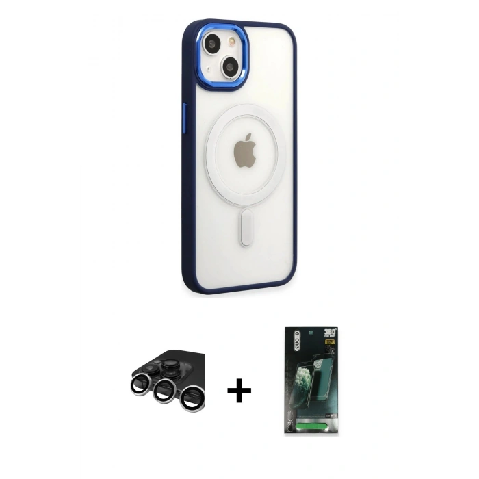 MARSİLYAN™- iPhone 15 Pro Kılıf Yankı Işık Özel Seri - Şeffaf 360 Full Body Arka Koruyucu + Raze Metal Kamera Lens - GS