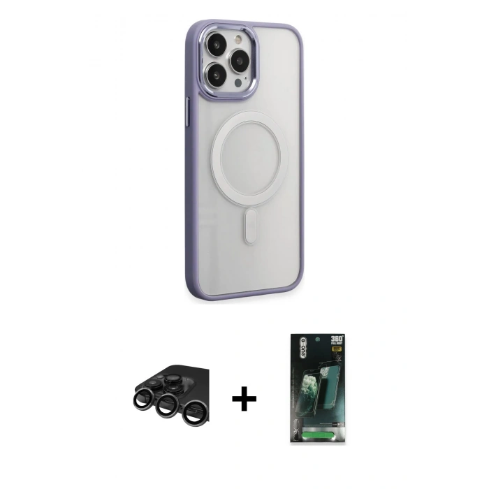 MARSİLYAN™- iPhone 15 Pro Kılıf Yankı Işık Özel Seri - Şeffaf 360 Full Body Arka Koruyucu + Raze Metal Kamera Lens - TMGI