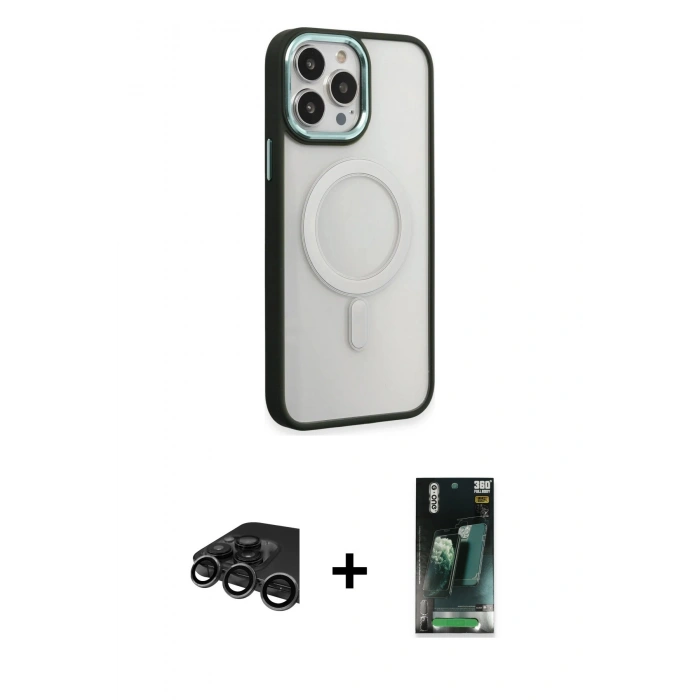 MARSİLYAN™- iPhone 15 Pro Kılıf Yankı Işık Özel Seri - Şeffaf 360 Full Body Arka Koruyucu + Raze Metal Kamera Lens - TMGI