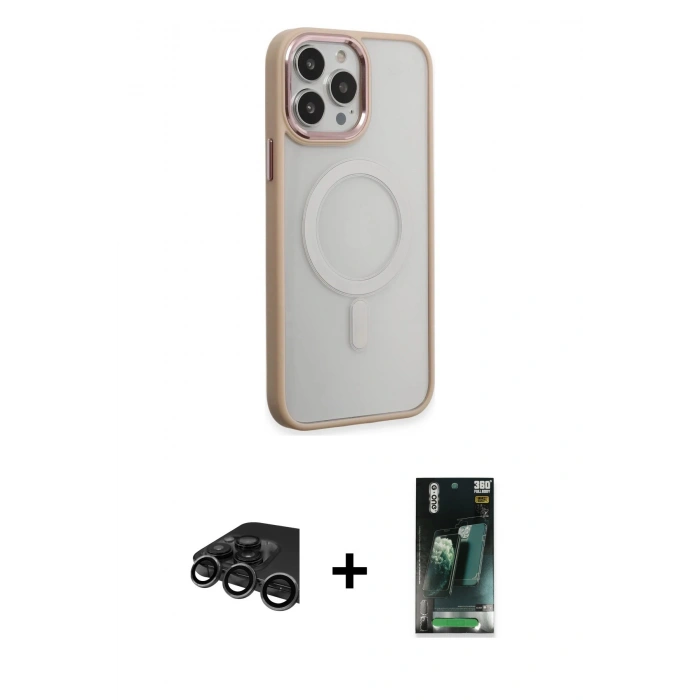 MARSİLYAN™- iPhone 15 Pro Kılıf Yankı Işık Özel Seri - Şeffaf 360 Full Body Arka Koruyucu + Raze Metal Kamera Lens - TMGI