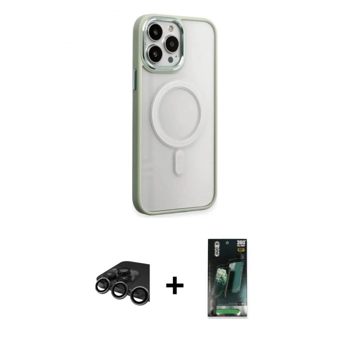 MARSİLYAN™- iPhone 15 Pro Kılıf Yankı Işık Özel Seri - Şeffaf 360 Full Body Arka Koruyucu + Raze Metal Kamera Lens - TMGI