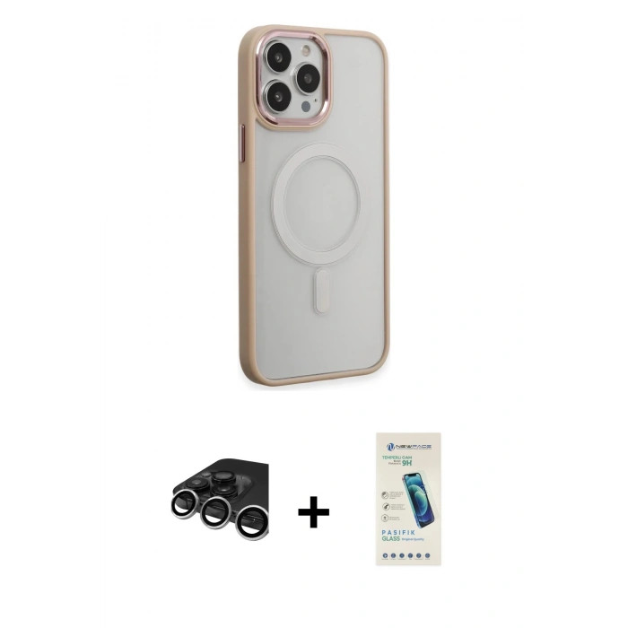 MARSİLYAN™- iPhone 15 Pro Kılıf Yankı Işık Özel Seri - Şeffaf Pasifik Cam Ekran Koruyucu + Raze Metal Kamera Lens - GS