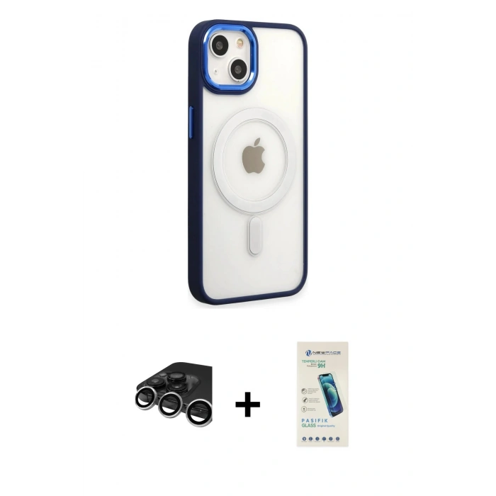 MARSİLYAN™- iPhone 15 Pro Kılıf Yankı Işık Özel Seri - Şeffaf Pasifik Cam Ekran Koruyucu + Raze Metal Kamera Lens - GS