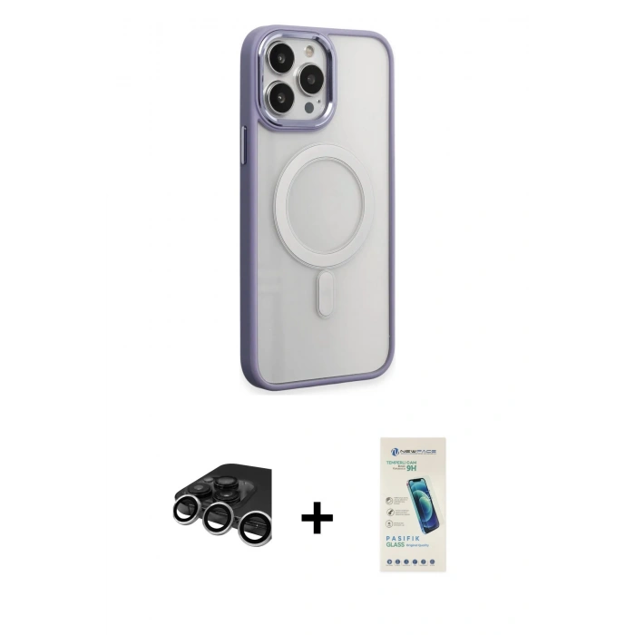 MARSİLYAN™- iPhone 15 Pro Kılıf Yankı Işık Özel Seri - Şeffaf Pasifik Cam Ekran Koruyucu + Raze Metal Kamera Lens - GS