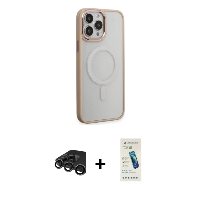 MARSİLYAN™- iPhone 15 Pro Kılıf Yankı Işık Özel Seri - Şeffaf Pasifik Cam Ekran Koruyucu + Raze Metal Kamera Lens - TMGI