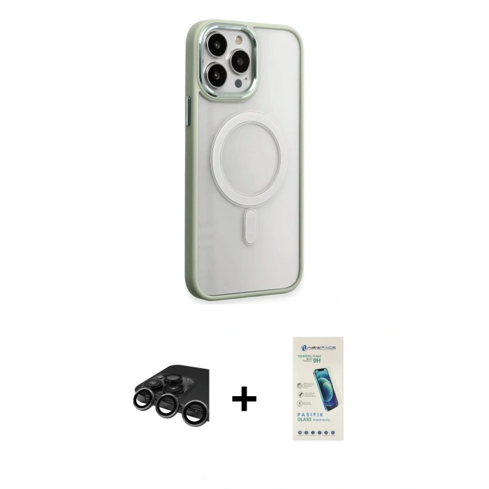 MARSİLYAN™- iPhone 15 Pro Kılıf Yankı Işık Özel Seri - Şeffaf Pasifik Cam Ekran Koruyucu + Raze Metal Kamera Lens - TMGI