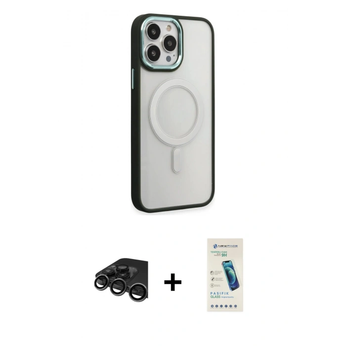 MARSİLYAN™- iPhone 15 Pro Kılıf Yankı Işık Özel Seri - Şeffaf Pasifik Cam Ekran Koruyucu + Raze Metal Kamera Lens - TMGI