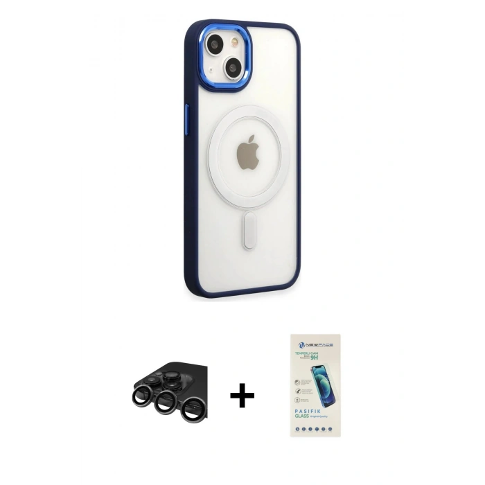 MARSİLYAN™- iPhone 15 Pro Kılıf Yankı Işık Özel Seri - Şeffaf Pasifik Cam Ekran Koruyucu + Raze Metal Kamera Lens - TMGI