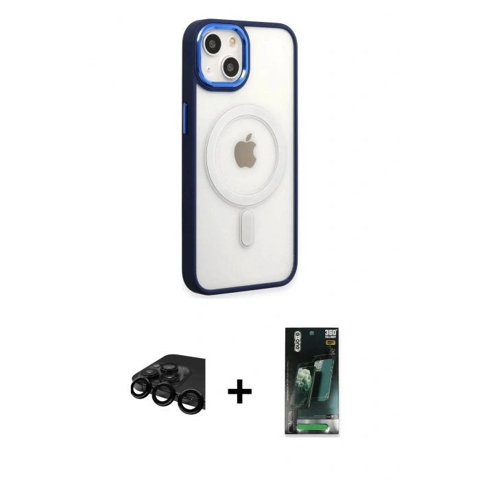 MARSİLYAN™- iPhone 15 Pro Kılıf Yankı Işık Özel Seri - Siyah 360 Mat Full Body Arka Koruyucu + Raze Metal Kamera Lens - SH
