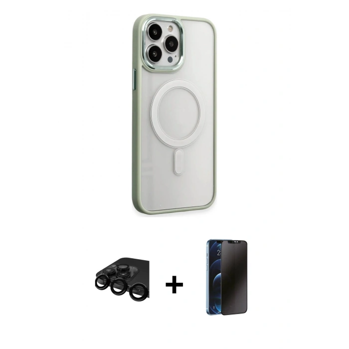 MARSİLYAN™- iPhone 15 Pro Kılıf Yankı Işık Özel Seri - Siyah 3D Antistatik Hayalet Cam Ekran Koruyucu + Raze Metal Kamera Lens - SH