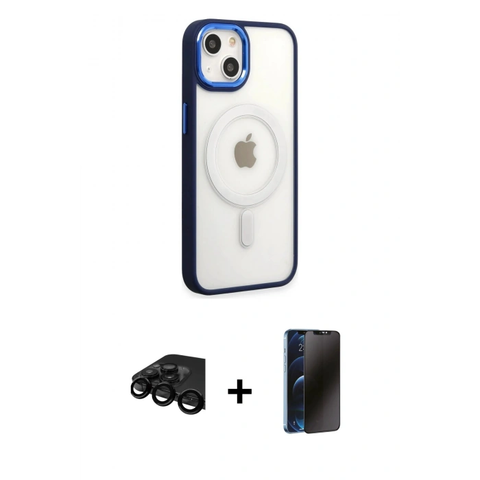 MARSİLYAN™- iPhone 15 Pro Kılıf Yankı Işık Özel Seri - Siyah 3D Antistatik Hayalet Cam Ekran Koruyucu + Raze Metal Kamera Lens - SH