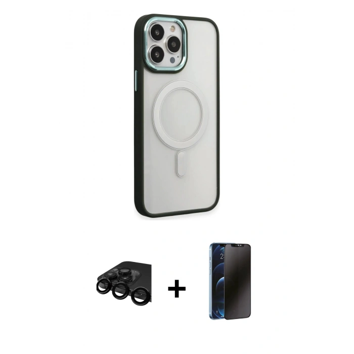 MARSİLYAN™- iPhone 15 Pro Kılıf Yankı Işık Özel Seri - Siyah 3D Antistatik Hayalet Cam Ekran Koruyucu + Raze Metal Kamera Lens - SH