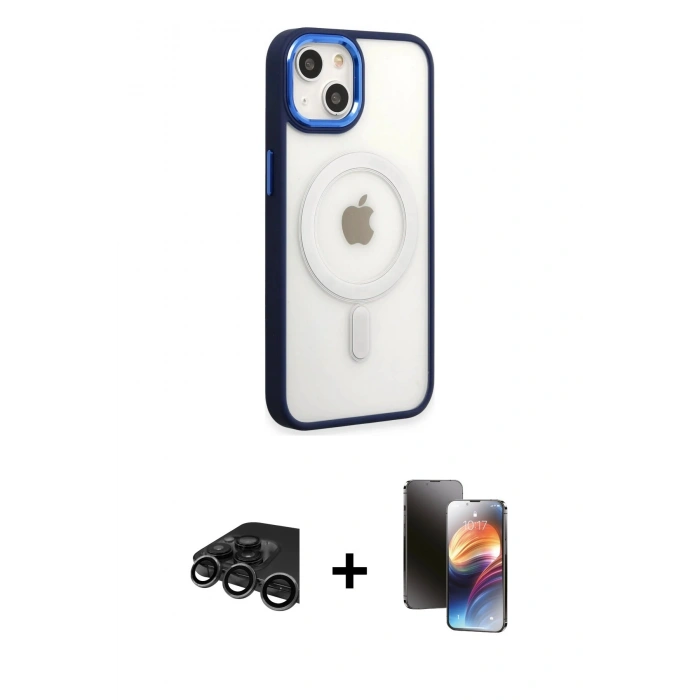 MARSİLYAN™- iPhone 15 Pro Kılıf Yankı Işık Özel Seri - Siyah 3D Antistatik Mat Seramik Nano Ekran Koruyucu + Raze Metal Kamera Lens - TMGI