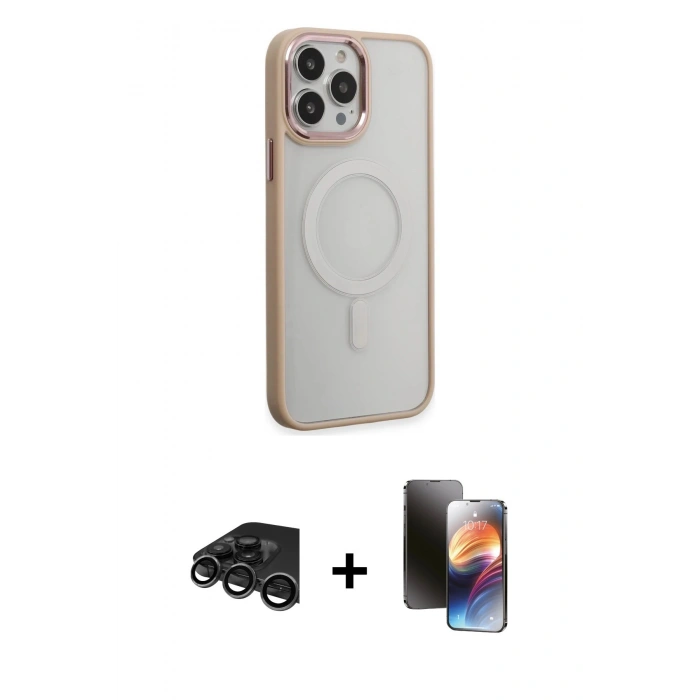 MARSİLYAN™- iPhone 15 Pro Kılıf Yankı Işık Özel Seri - Siyah 3D Antistatik Mat Seramik Nano Ekran Koruyucu + Raze Metal Kamera Lens - TMGI