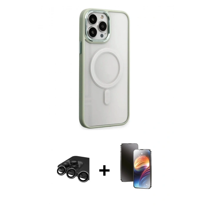 MARSİLYAN™- iPhone 15 Pro Kılıf Yankı Işık Özel Seri - Siyah 3D Antistatik Mat Seramik Nano Ekran Koruyucu + Raze Metal Kamera Lens - TMGI