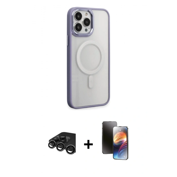 MARSİLYAN™- iPhone 15 Pro Kılıf Yankı Işık Özel Seri - Siyah 3D Antistatik Mat Seramik Nano Ekran Koruyucu + Raze Metal Kamera Lens - TMGI