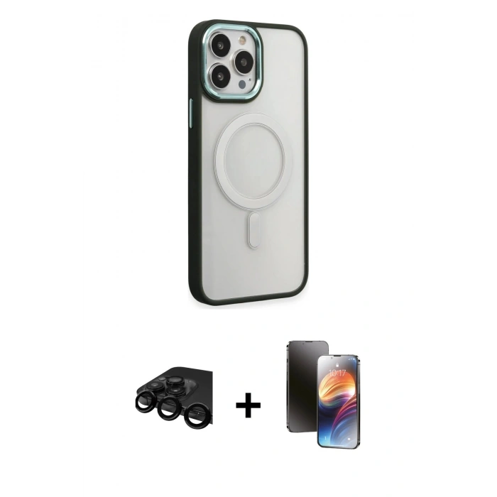 MARSİLYAN™- iPhone 15 Pro Kılıf Yankı Işık Özel Seri - Siyah 3D Antistatik Mat Seramik Nano Ekran Koruyucu + Raze Metal Kamera Lens - SH