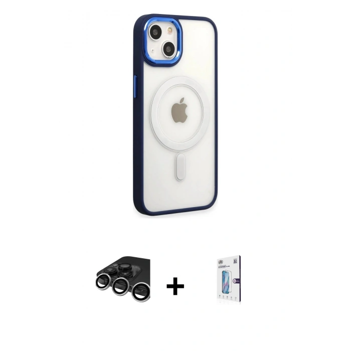 MARSİLYAN™- iPhone 15 Pro Kılıf Yankı Işık Özel Seri - Siyah Bilvis 0.18mm Plus Cam Ekran Koruyucu + Raze Metal Kamera Lens - GS