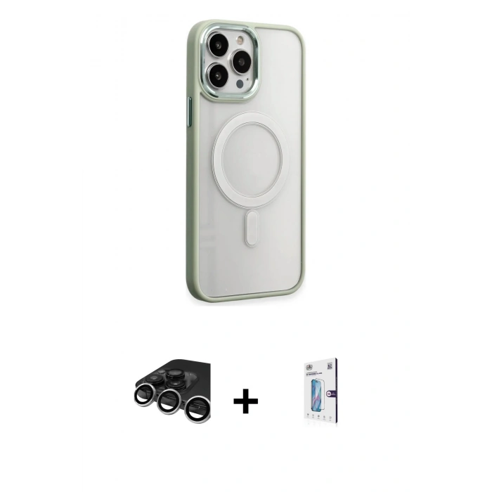 MARSİLYAN™- iPhone 15 Pro Kılıf Yankı Işık Özel Seri - Siyah Bilvis 0.18mm Plus Cam Ekran Koruyucu + Raze Metal Kamera Lens - GS