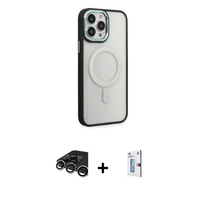 MARSİLYAN™- iPhone 15 Pro Kılıf Yankı Işık Özel Seri - Siyah Bilvis 0.18mm Plus Cam Ekran Koruyucu + Raze Metal Kamera Lens - GS