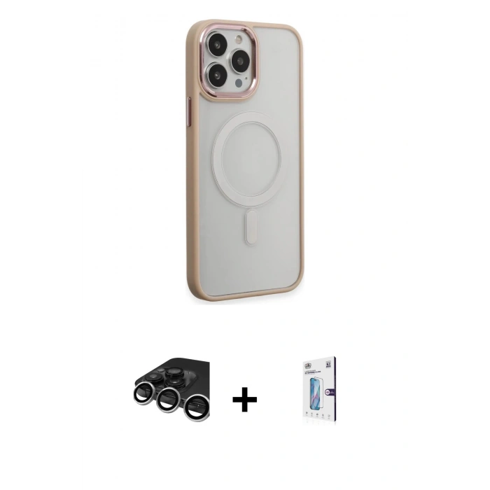 MARSİLYAN™- iPhone 15 Pro Kılıf Yankı Işık Özel Seri - Siyah Bilvis 0.18mm Plus Cam Ekran Koruyucu + Raze Metal Kamera Lens - GS