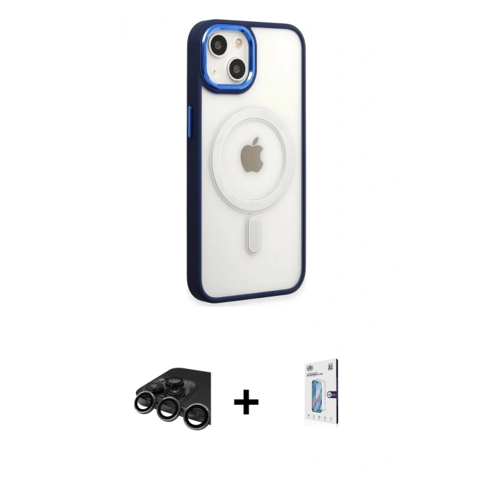 MARSİLYAN™- iPhone 15 Pro Kılıf Yankı Işık Özel Seri - Siyah Bilvis 0.18mm Plus Cam Ekran Koruyucu + Raze Metal Kamera Lens - TMGI