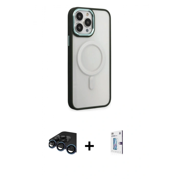MARSİLYAN™- iPhone 15 Pro Kılıf Yankı Işık Özel Seri - Siyah Bilvis 0.18mm Plus Cam Ekran Koruyucu + Raze Metal Kamera Lens - LT