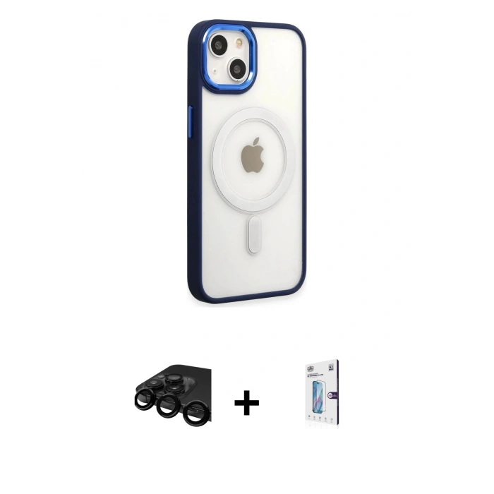 MARSİLYAN™- iPhone 15 Pro Kılıf Yankı Işık Özel Seri - Siyah Bilvis 0.18mm Plus Cam Ekran Koruyucu + Raze Metal Kamera Lens - SH