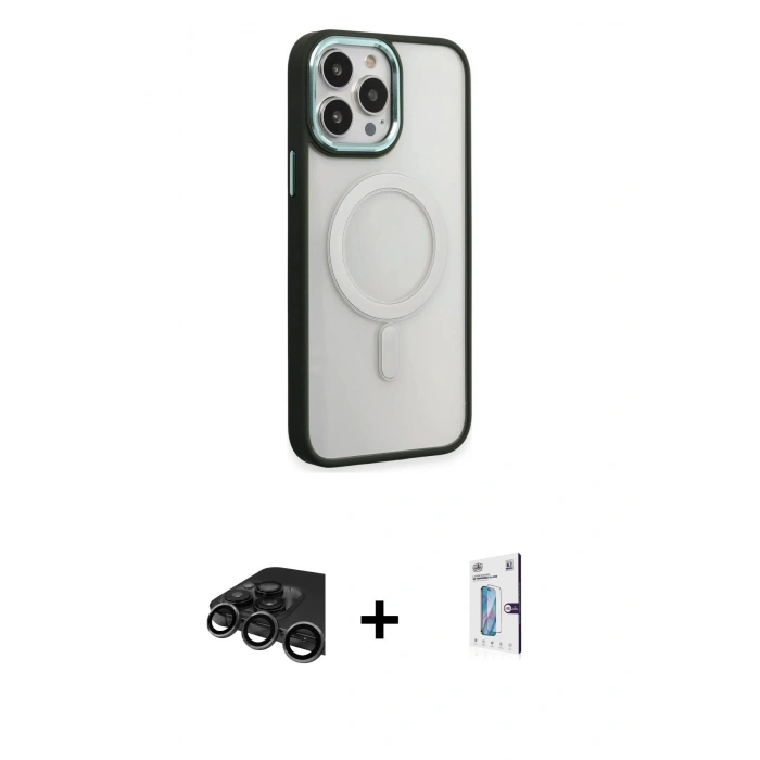 MARSİLYAN™- iPhone 15 Pro Kılıf Yankı Işık Özel Seri - Siyah Bilvis 0.18mm Plus Cam Ekran Koruyucu + Raze Metal Kamera Lens - TMGI