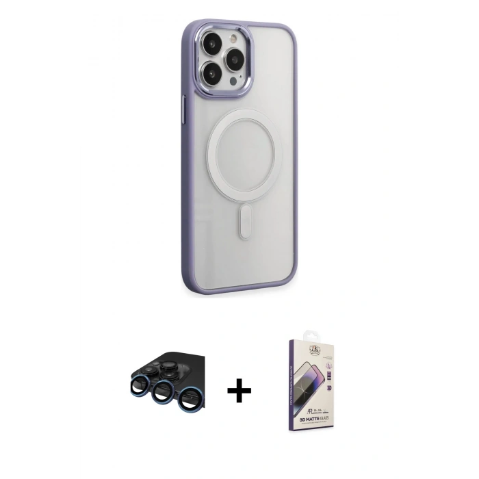 MARSİLYAN™- iPhone 15 Pro Kılıf Yankı Işık Özel Seri - Siyah Bilvis 3D Mat Cam Ekran Koruyucu + Raze Metal Kamera Lens - LT
