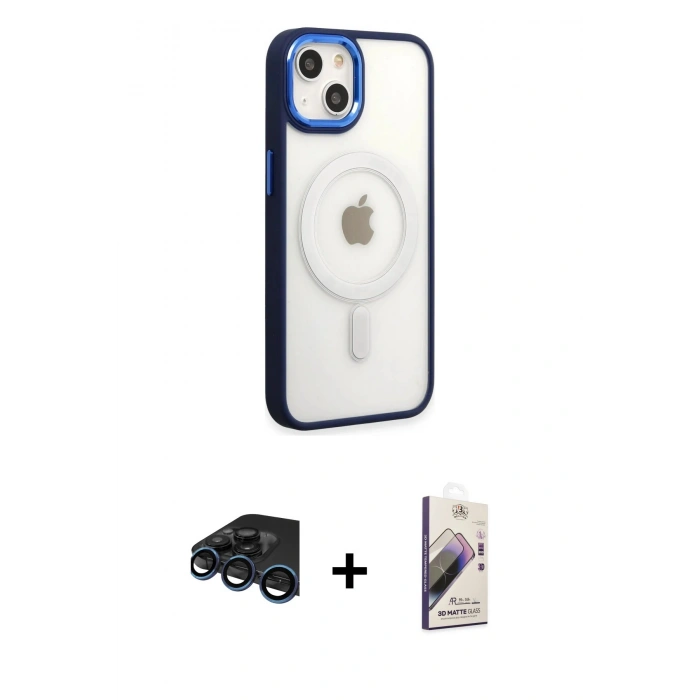 MARSİLYAN™- iPhone 15 Pro Kılıf Yankı Işık Özel Seri - Siyah Bilvis 3D Mat Cam Ekran Koruyucu + Raze Metal Kamera Lens - LT