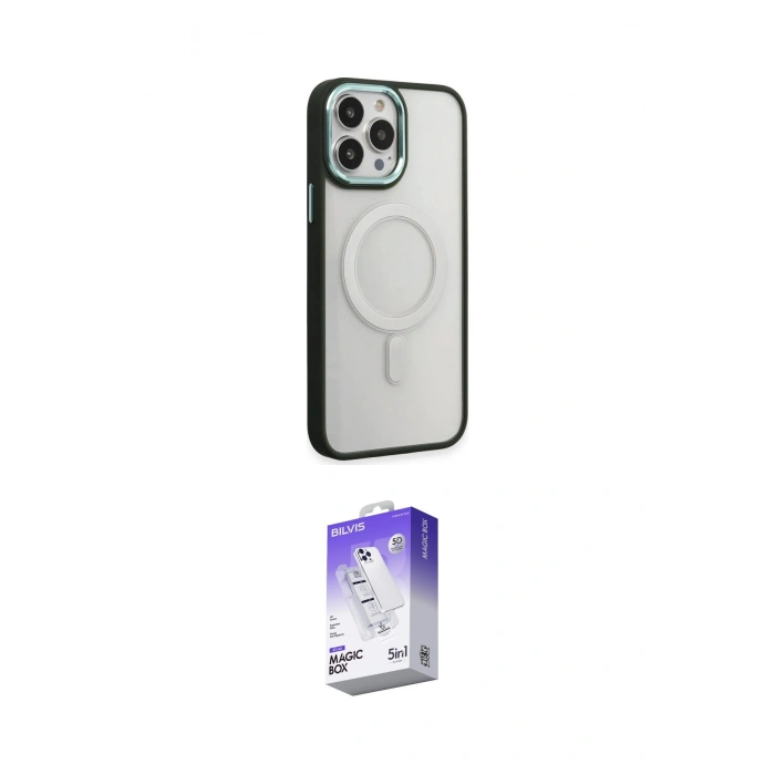 MARSİLYAN™- iPhone 15 Pro Kılıf Yankı Işık Özel Seri - Siyah Bilvis 5in1 3D Magic Cam Ekran Koruyucu