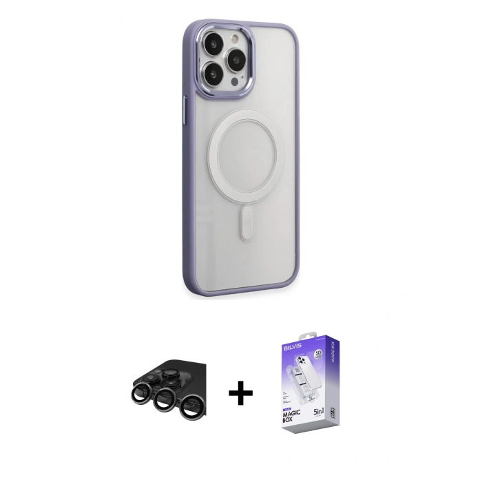 MARSİLYAN™- iPhone 15 Pro Kılıf Yankı Işık Özel Seri - Siyah Bilvis 5in1 3D Magic Cam Ekran Koruyucu + Raze Metal Kamera Lens - TMGI