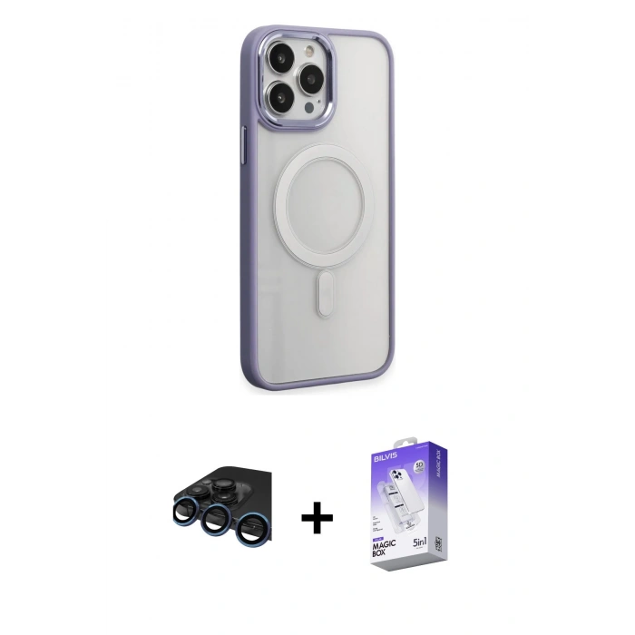 MARSİLYAN™- iPhone 15 Pro Kılıf Yankı Işık Özel Seri - Siyah Bilvis 5in1 3D Magic Cam Ekran Koruyucu + Raze Metal Kamera Lens - LT