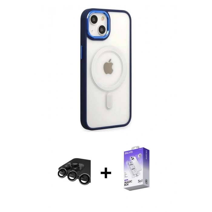 MARSİLYAN™- iPhone 15 Pro Kılıf Yankı Işık Özel Seri - Siyah Bilvis 5in1 3D Magic Cam Ekran Koruyucu + Raze Metal Kamera Lens - TMGI