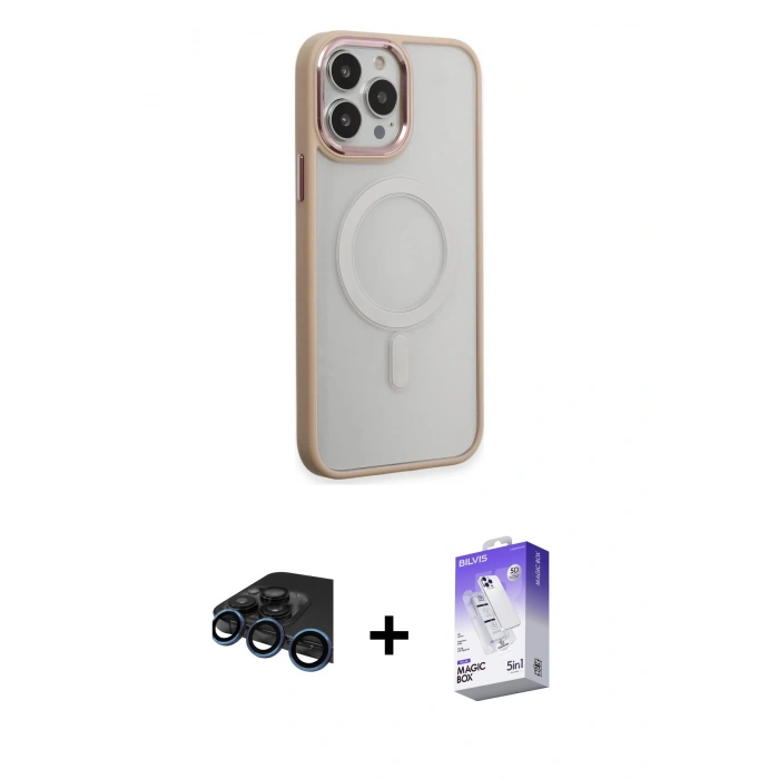 MARSİLYAN™- iPhone 15 Pro Kılıf Yankı Işık Özel Seri - Siyah Bilvis 5in1 3D Magic Cam Ekran Koruyucu + Raze Metal Kamera Lens - LT