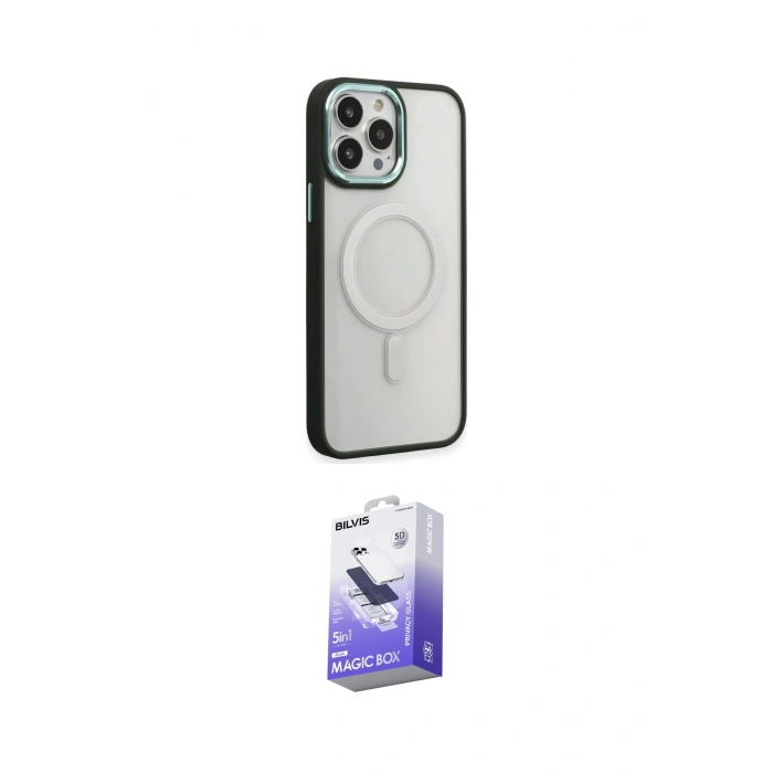 MARSİLYAN™- iPhone 15 Pro Kılıf Yankı Işık Özel Seri - Siyah Bilvis 5in1 5D Magic Hayalet Cam Ekran Koruyucu