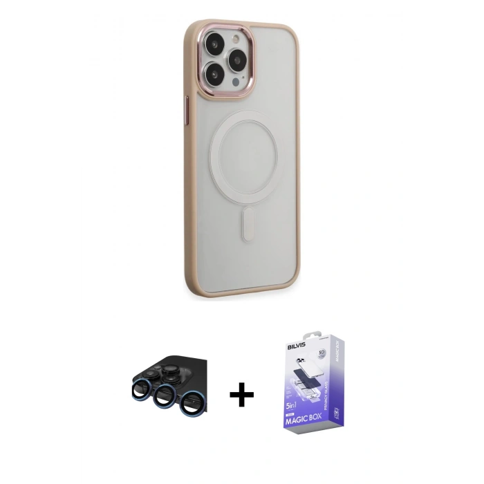 MARSİLYAN™- iPhone 15 Pro Kılıf Yankı Işık Özel Seri - Siyah Bilvis 5in1 5D Magic Hayalet Cam Ekran Koruyucu + Lacivert Raze Metal Kamera Lens
