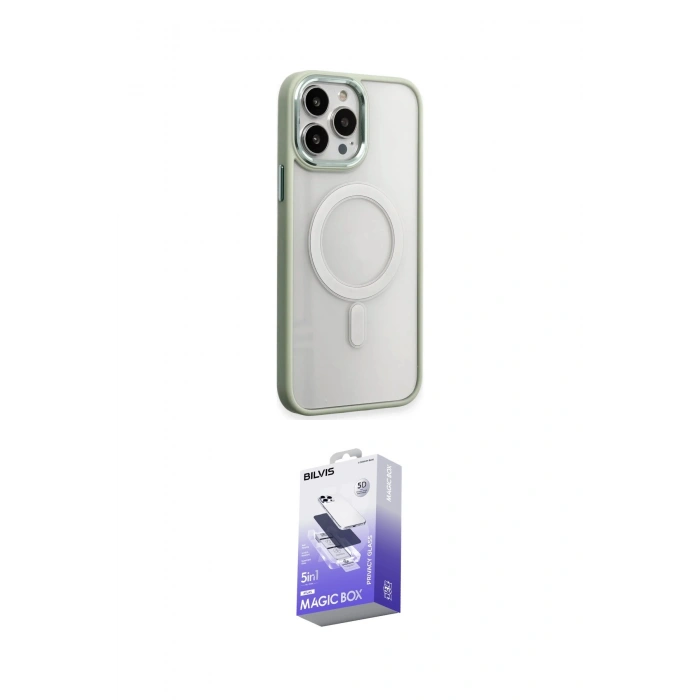 MARSİLYAN™- iPhone 15 Pro Kılıf Yankı Işık Özel Seri - Siyah Bilvis 5in1 5D Magic Hayalet Cam Ekran Koruyucu